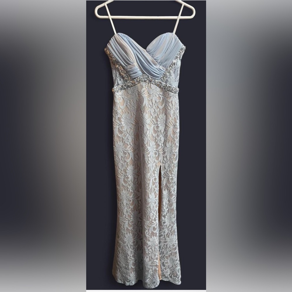 City Triangles Blue Glittery Strapless Dress